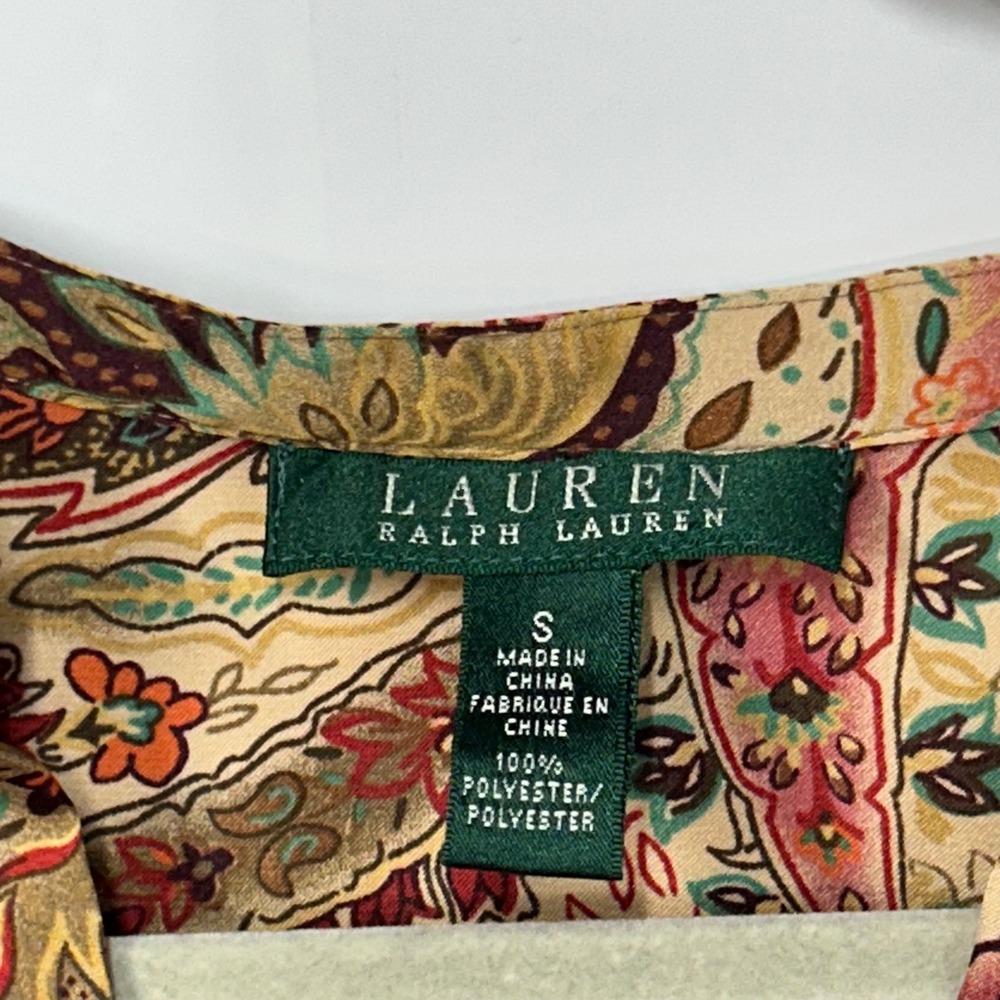 Lauren Ralph Lauren Paisley Split Neck Blouse Multicolor Long Sleeve Small 0681 - Picture 3 of 9